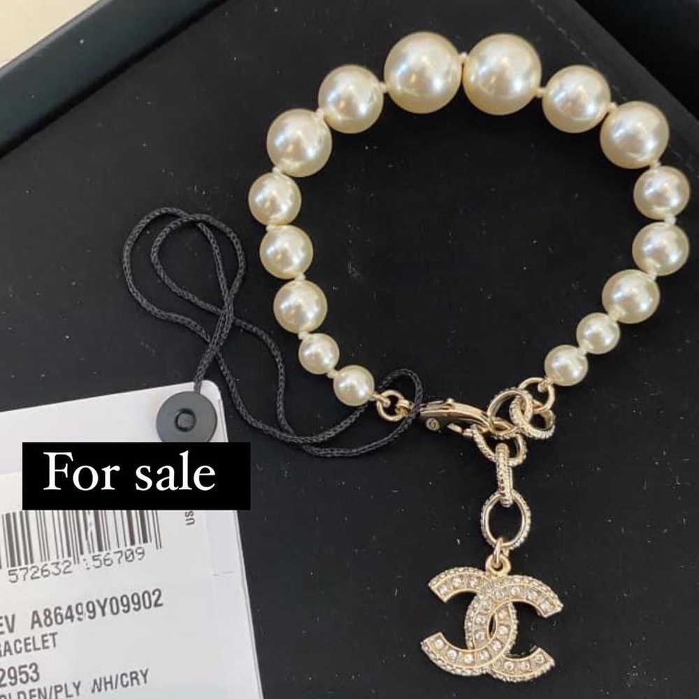 Chanel Classic CC Crystal Charm Pearl Bracelet